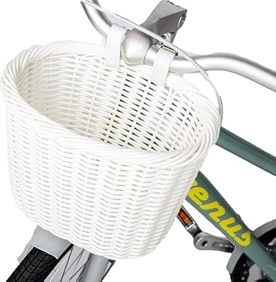 ZUKKA woven rattan-look bike basket mounted on handlebars