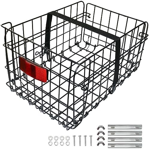 Huntoshon folding rear bike basket with waterproof cover