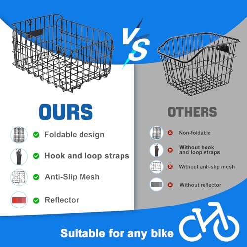 Folding wire basket with bungee cargo net and reflective tail light