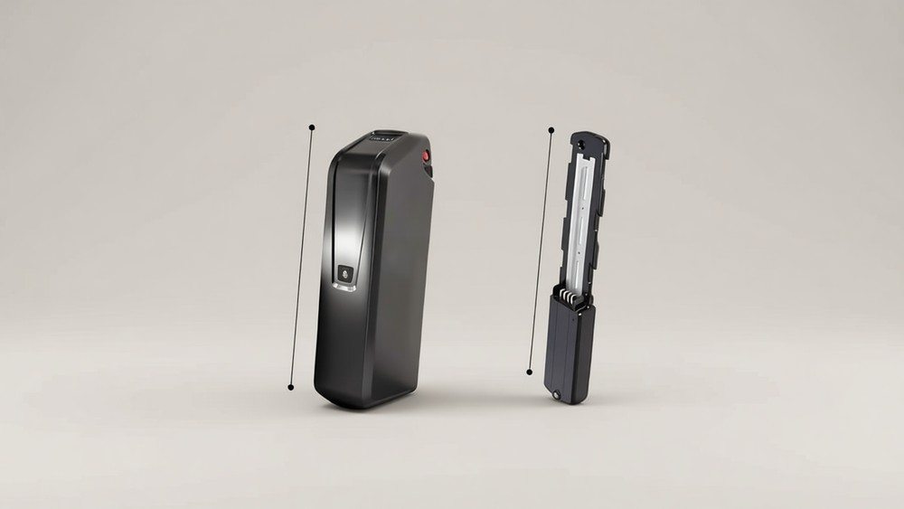 YLuBik battery side view showing USB port and lock