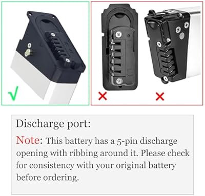 Xiseny 48V 13Ah discharge port detail showing 5-pin connector