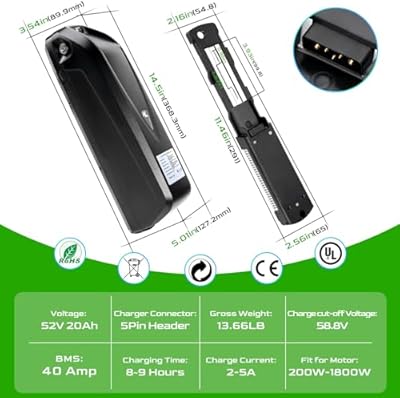VISET LI 52V 20Ah full battery view with base stand mounted