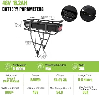 Varstrom 48v rear rack battery side view