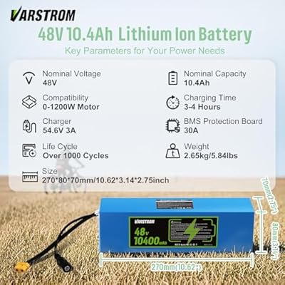 Varstrom 48V 10.4Ah battery specs and charger details