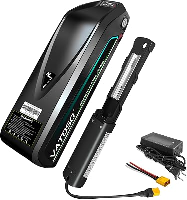 VATOSO 48V 12Ah ebike battery with XT60 connector sitting on a workbench
