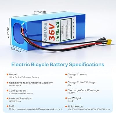 SHEWAIHE 36V 15Ah battery dimensions and specs