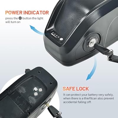 ShunTongDa Hailong 48V 14Ah battery showing LED indicator and safety lock on Hailong housing