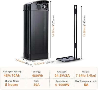 SEENRONGYUAN 48V 13Ah battery showing full package and size
