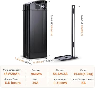 SEENRONGYUAN 48V 20Ah folding battery side profile