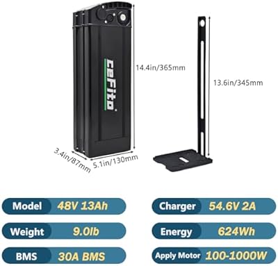 Cefito 48V 13Ah folding battery connector and charge port detail