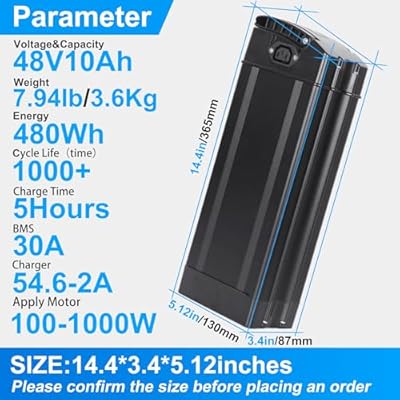 VODIPOWER 48V 10Ah battery specifications and dimensions