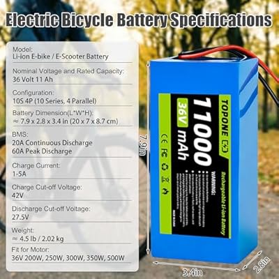 Topone 36V 11Ah battery connector and charge port detail