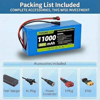 Topone 36V 11Ah battery full view showing external box and size