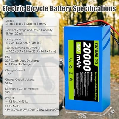 Topone 48V 20Ah battery USB charging port and connector detail