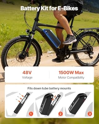 VEVOR 48V 20Ah battery USB port, key lock, and connector detail