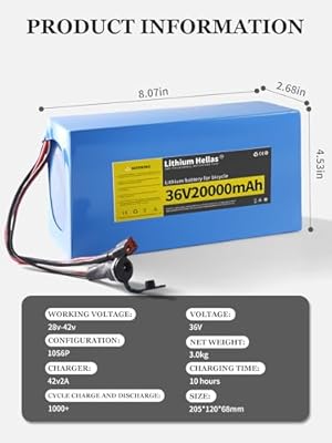 Lithium Hellas 36V 20Ah battery with charger and connector