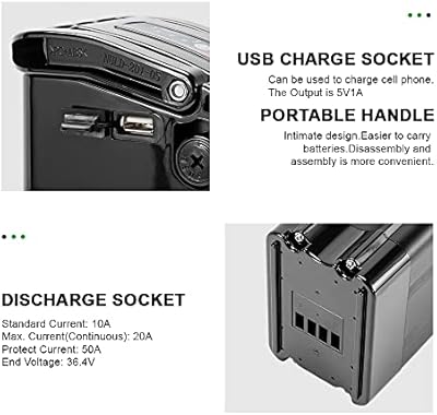 Yose Power 48V 13Ah silver fish battery USB port and LED indicator close-up