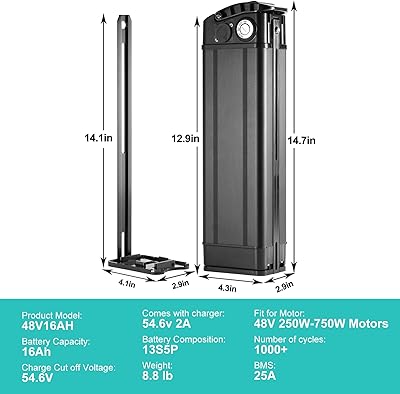 Xunyunda 48V 16Ah Silver Fish battery profile showing anti-theft key lock