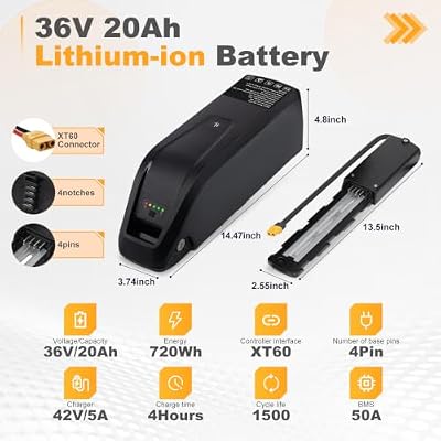 Meaycoty 36V 10.4Ah pack charging port detail