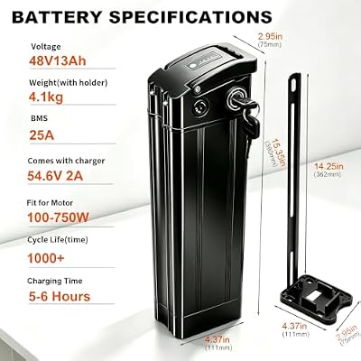 LZIXYM 48V 13Ah battery size and mounting detail