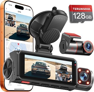 TERUNSOUl D018D 3-channel dash cam with 4K front and rear cameras