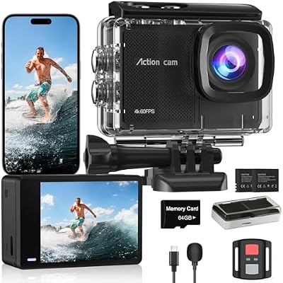 Camlance 4K action camera with waterproof housing and mounts