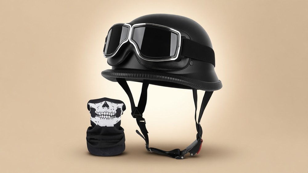 ZGMZLBBD German Style Half Helmet w/Goggles 