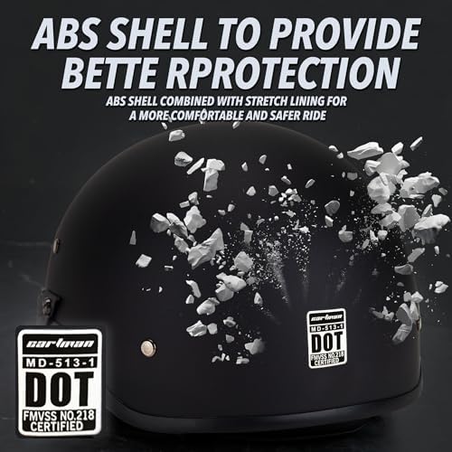 DOT approved open face helmet with anti-fog lens and quick release strap